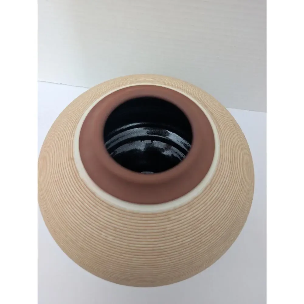 Renee Margolin Studio Pottery Vase Fine Grooved Sphere Ceramic Art Piece